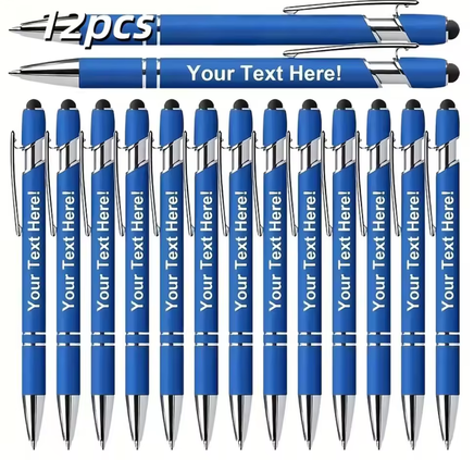 Lot de 12 stylos à bille en métal gravé encre noire.